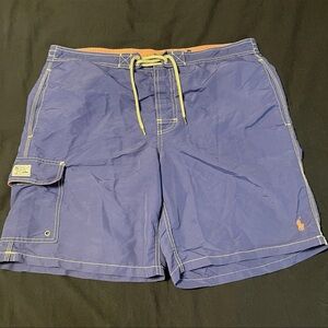 Polo Ralph Lauren Swim Trunks Men L Blue Pink Pony Board Shorts Cargo lined